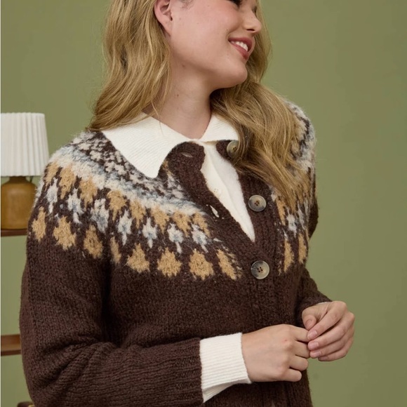 FAIR ISLE PATTERN LONG SLEEVE KNIT CARDIGAN - Picture 3 of 7